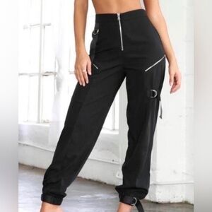 Tiger Mist black moto joggers, small